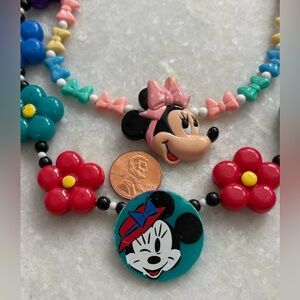 VINTAGE 80s 90s DISNEY MINNIE MOUSE GIRLS BEADED JEWELRY NECKLACE SET PASTEL